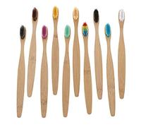 HEALLILY 10 Piezas de Cepillo de Dientes de Cerdas Suaves de Bambú Natural Ecológico Biodegradable de Carbón de Leña Cepillos de Dientes de Madera