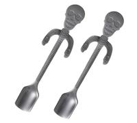 HEALLILY 2 Cucharas de Café de Acero Inoxidable Diseño de Calavera Negro, Creativas y Adecuadas para Postre y Té en Cenas