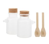 HEALLILY 2 piezas Botellas de Embalaje Abs Redondas para Sal de Baño Frascos Vacíos Recargables para Polvo y Mascarillas Tapón de Corcho y Cuchara de Madera Capacidad sin Olor Portátiles y