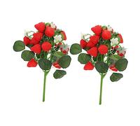 HEALLILY 2 ramos de frutas artificiales de fresa, adornos de frutas sintéticas, material de PVC, ramos de fresas falsas realistas para decoración del hogar, interiores y exteriores
