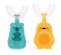 HEALLILY 2 Unids Niños en Forma de U Forma Cepillos de Dientes Silicona Cepillo Cabeza 360 ° Dientes Orales Limpieza Encantadora Manual de Entrenamiento de La Completa para