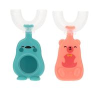 HEALLILY 2 Unids Niños en Forma de U Forma Cepillos de Dientes Silicona Cepillo Cabeza 360 ° Dientes Orales Limpieza Encantadora Manual de Entrenamiento de La Completa para