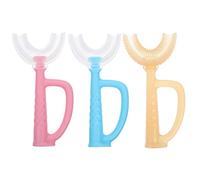HEALLILY 3 Unids Niños Cepillos de Dientes en Forma de U- Cepillo de Dientes Manual con Cepillo de Silicona Masaje de Cabeza Cepillo de Dientes Sano Oral Matee Toy para Littles Brown Pink