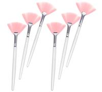 HEALLILY 6 Piezas Cepillo de Mascarilla en Forma de Abanico, Aplicador de Maquillaje Facial, Plástico y Nylon, Mango Largo, Rosa Perlado, para Difuminar y Sombrear, para Maquilladores