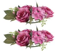 HEALLILY Anillos de Rosas Artificiales Púrpuras para Candelabros, Decoración Romántica de Mesa para Boda, 2 Piezas de Plástico y Tela, Ideales para Cumpleaños y Eventos