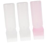 HEALLILY Botella Aplicadora para Tinte de Cabello 3 Piezas (2 de Color 1 Rosa) de Plástico Ligero Peine Integrado para Peluquería Profesional, Accesorio para Distribución Uniforme y