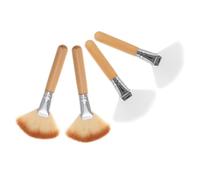 HEALLILY Brochas de Abanico Grandes para Maquillaje Facial, 4 Piezas Mango de Madera, Cerdas Suaves en Tonos Claros, Aplicador para Rubor, Iluminador y Sombras, Herramienta Profesional