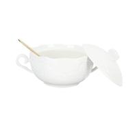 HEALLILY Cuenco de Cerámica con Doble Asa y Cuchara, Diseño Europeo Mariposa, Bol Decorativo para Sopa y Postre en Restaurantes y Hoteles
