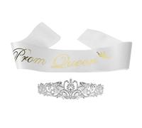 HEALLILY Juego de decoración de fiesta de graduación, diadema con correa para el hombro con corona de diamantes de imitación y banda de satén para fiestas de graduación y celebraciones