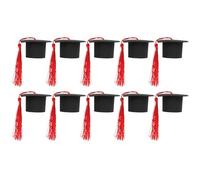 HEALLILY Mini Birretes de Doctorado para Artesanal de Pasteles y Postres, 10 Piezas de Poliéster Rojo, Ligeros y Temáticos para Fiestas de Graduación