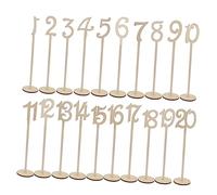 HEALLILY Números de mesa de madera beige con base para bodas, fiestas, cumpleaños y decoración del hogar, elegantes tarjetas de marcado para recepciones y banquetes