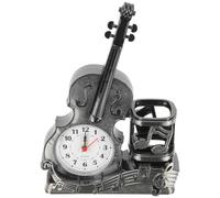 HEALLILY Reloj de Violín Decorativo Varios estilos de Plástico Diseño y Elegante con Portalápices y Organizador de Escritorio en Color Plata para Oficina y Varios estilos