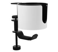 HEALLILY Soporte para Auriculares y Portavasos de Aluminio Diseño Giratorio de 360 Grados, Instalación sin Taladro y Almacenamiento Multifuncional para Escritorio