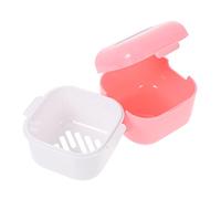 HEALLILY Taza de Remojo Dental Caja de Retención Dental Portátil con Canasta de Colador Tenedor de Almacenamiento de La Caja Del Bote Del Bucal para La Limpieza Del Viaje Rosa