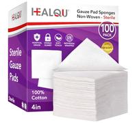 Healqu |Almohadillas de gasa no tejidas, esponjas quirúrgicas estériles, esponjas de gasa médica superabsorbentes para vendar heridas, desbridar, limpiar y preparar (caja de 4 x 4 unidades, estériles)