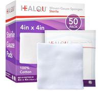 Healqu | Almohadillas de gasa tejidas, 4 x 12 capas, esponjas quirúrgicas estériles ultraabsorbentes para vendar heridas, desbridar, limpiar y preparar, caja de 50 esponjas de gasa médica,