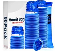 Healqu Bolsas de vómito hospitalario - Paquete de 60 bolsas de 1000 ml para vómitos de coche - para viajes por enfermedad aérea y mareos - Bolsa de vómito de grado médico resistente a fugas - Bolsas