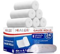 Healqu | Rollos de gasa de primera calidad, 24 rollos, 4 x 4.1 yardas, vendajes de gasa elástica de tejido supersuave para soporte de apósitos primarios
