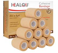 Healqu |Vendaje autoadhesivo, 12 rollos de cinta cohesiva para atletismo y deportes, cinta médica autoadhesiva, vendajes flexibles y elásticos para muñeca y tobillo, envoltura veterinaria para perros