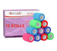 Healqu | Vendaje autoadhesivo, cinta cohesiva para atletismo y deportes de 3x5 yardas, 12 rollos, vendajes flexibles y elásticos multicolores para muñeca y tobillo, envoltura veterinaria para perros