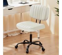 HealSmart Silla de escritorio pequeña de oficina con ruedas, silla de escritorio sin brazos con soporte lumbar, piel sintética, respaldo bajo, altura ajustable, giratoria de 360°, sin brazo, para el