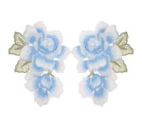 HEALSOPTHY 1 Par de Parches Bordados de Flores Azul para Coser Ropa Apliques Decorativos Simétricos de Hibisco Parches para Reparar y Personalizar Prendas Textiles