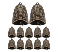 HEALSOPTHY 16 Colgantes de Campana de Cobre Vintage, Amuleto Artesanal DIY Pequeño para Collar, Decoración Feng Shui Hogar y Móvil de Cuna, Diseño Antiguo Dorado, Pack de 16 Piezas