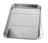 HEALSOPTHY 2 Piezas Bandeja para Hornear Rectangular de Acero Inoxidable con Rejilla Extraíble para Enfriamiento Resistente sin Recubrimiento Químico para Lavavajillas