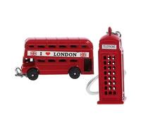 HEALSOPTHY 2 piezas Llavero Metálico Vintage Estilo Británico con Colgantes de Autobús y Cabina Telefónica Llavero Decorativo de Aleación de Zinc para Bolso Recuerdo Londres Regalo Turismo