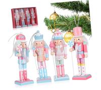 HEALSOPTHY 4 Piezas Conjunto Figuras Cascanueces de Madera Tradicionales para Navidad Soldados Decorativos para Mesa Estantería y Árbol Adornos Navideños Duraderos y Resistentes