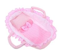 HEALSOPTHY Cuna para Muñecas 35 Cm Estampado Rosa a Rayas, Muebles Pequeños para Casa de Muñecas, Accesorio Portátil Compatible para Juegos y Decoración Infantil