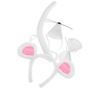 HEALSOPTHY Diadema de Ratón Peluda Blanca Nariz de Algodón Set de 4 Piezas para Disfraz Adulto Accesorios para Halloween Fiestas y Cosplay