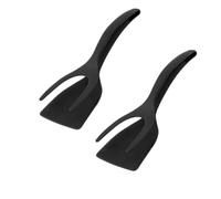 HEALSOPTHY Espátulas de Silicona para Huevos Fritos Pinzas y Agarre Cómodo, Resistentes al Calor, 2 Piezas para Cocina y Uso en Sartén Negro
