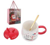 HEALSOPTHY Juego de Taza de Cerámica Navideña Tapa y Cuchara Diseño Elaborado en Caja Obsequio y Material Cerámico para Fiesta de Navidad