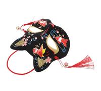 HEALSOPTHY Máscara de Gato de Media Cara Decorativa de Estilo Japonés, Color Negro Diseño Rojo y Dorado, Material Plástico Ligero para Cosplay, Fiestas de Disfraces y Mascaradas