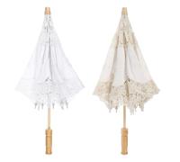 HEALSOPTHY Paraguas de Algodón Bordado de Encaje y Beige 30 CM 2 Unidades para Fotografía de Bodas Sombrilla Decorativa Vintage para Novia y Damas de Honor