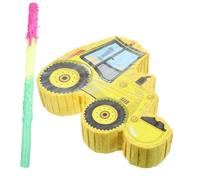 HEALSOPTHY Piñata de Papel para Fiestas Excavadora Amarilla Piñata de Camión de Construcción Hecha a Mano Bate para Cumpleaños y Celebraciones Infantiles Juego de 2 Piezas