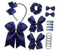 HEALSOPTHY Set de Accesorios Cabello para Niñas, 1 Juego de Diadema y Horquillas Lazo, Color Azul Marino, Pasadores Pelo y Goma para Uso Diario, Fiestas y Disfraces