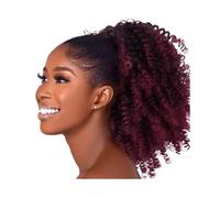 Health - Extensión de cola de caballo corta afro rizada con cordón para mujeres negras, cola de caballo sintética con clips, cuidado personal (rojo vino)