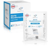 Health Press Apósitos estériles de 5 x 5 cm, 40 unidades (20 x 2 unidades) - Material de vendaje para el cuidado de heridas - Gasa de 4 capas - Apósitos estériles - Apósitos dermatológicamente