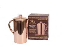 HEALTHANDWEALTH® Jarra de cobre puro para beneficios de salud ayurvédicos, jarra de agua de cobre hecha a mano de 1.5 litros con tapa a juego | para servir más agua con la familia