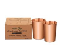 HealthAndYoga™ qCup Vasos de cobre puro para beber - Vasos de cobre puro para salud ayurvédica - Juego de 2 piezas - 250 ml (8 onzas líquidas) (liso)