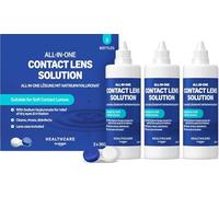 Healthcare by Amazon Solución todo en uno para lentes de contacto blandas con Hialuronato Sódico - Hidratación prolongada y confort, 3 x 360 ml