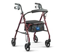 Healthcare Direct 100RA Steel Rollator Walker with 350 lb. Weight Capacity, Burgundy