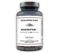 Healthinfoods | Magnesio + | Con Vitamina D3 y K2 MK7 | Reduce el Cansancio y Refuerza el Sistema Inmune | Contribuye al Funcionamiento Psicológico, los Dientes y los Huesos | 120 Cápsulas