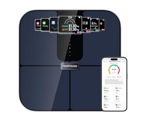 Healthkeep - Báscula con Bluetooth con pantalla TFT a color y tecnología ITO, 25 datos corporales con frecuencia cardíaca APP para Andriod e iOS 180kg/400lb/28st, azul