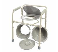 Healthline - Sillón plegable de noche, mesita de noche y baño de acero médico 3 en 1, asiento de inodoro con cubo de consumo, protección contra salpicaduras y brazos, color gris