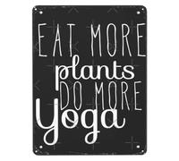 Healthy Living Motto Sign Eat More Plants Do More Yoga Vintage Advertisement Style Metal Plaque for Gym Fitness Room Sauna 8 X 12 in