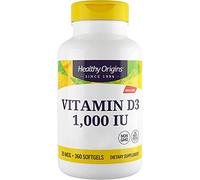 Healthy Origins, Vitamina D3, 1.000IU, 360 Cápsulas, Probado en Laboratorio, Altamente Dosificado, Sin Soja, Sin Gluten, No GMO