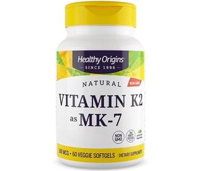 Healthy Origins, Vitamina K2 MK-7, 100mcg, de Natto, 60 Cápsulas, Probado en Laboratorio, Sin Gluten, Sin Soja, No GMO
